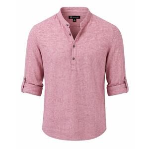 Men’s INC International Concepts Pink Linen Blend Henley Shirt – Size M